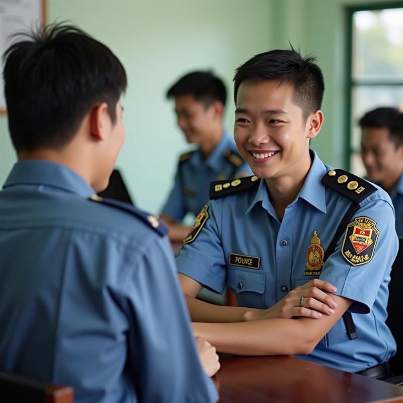 Hinh anh can bo cong an cap co so lam viec voi nguoi dan, phan anh cong viec sau tot nghiep trung cap