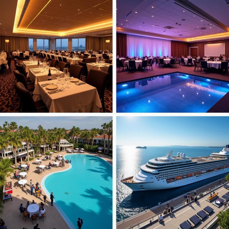 Các địa điểm làm việc ngoài khách sạn cho người học quản trị khách sạn như nhà hàng, sự kiện, resort