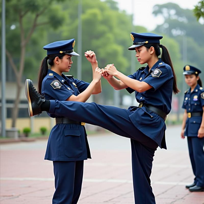 Hoc vien trung cap cong an ren luyen vo thuat va the chat, san sang cho cong viec chien dau