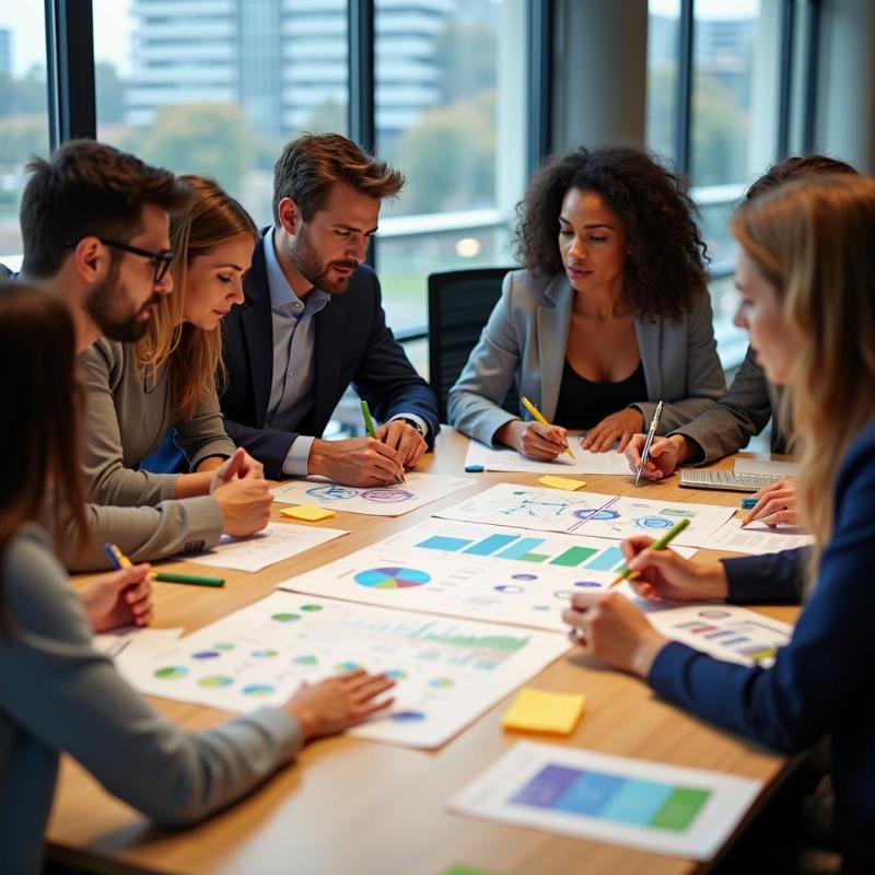 Đội ngũ nhân viên tổ chức sự kiện đang cùng nhau làm việc nhóm để chuẩn bị sự kiện