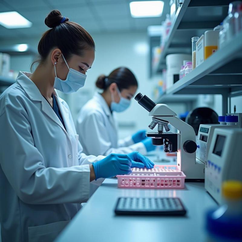 Vai trò của kỹ thuật xét nghiệm y học trong chẩn đoán và điều trị bệnh, minh họa bằng hình ảnh phòng xét nghiệm hiện đại