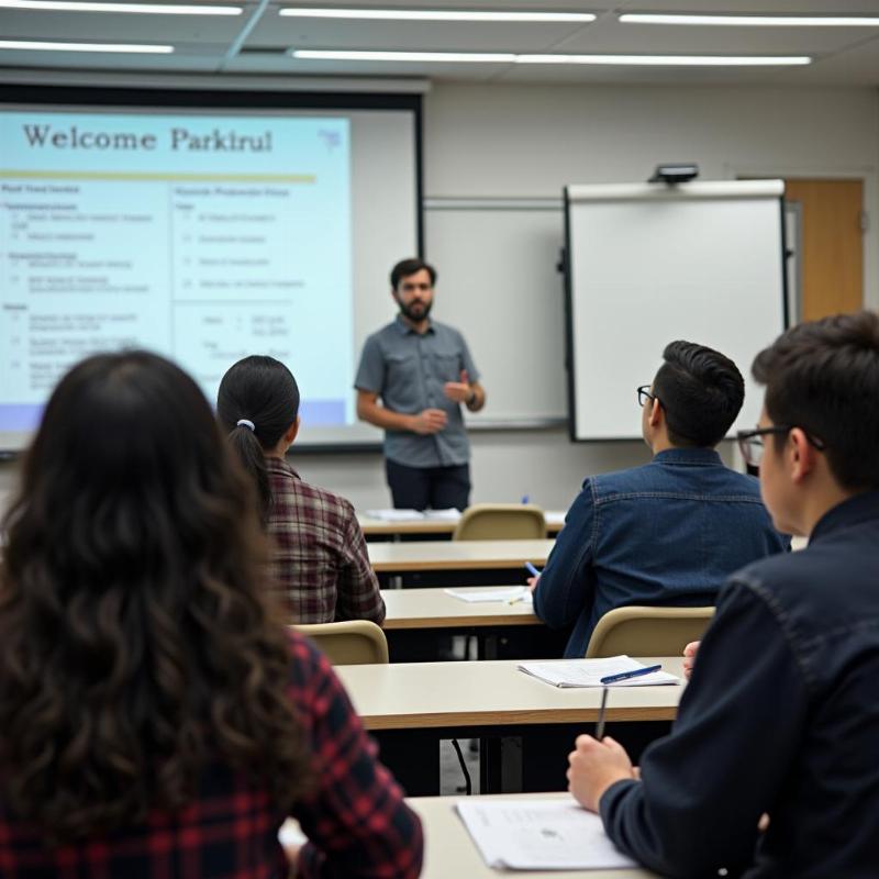 Sinh viên ngành kỹ thuật xét nghiệm y học học các môn khoa học cơ bản trong phòng học