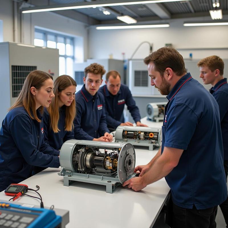 Lớp học nghề điện lạnh với trang thiết bị hiện đại giúp học viên nắm vững kiến thức thực tế